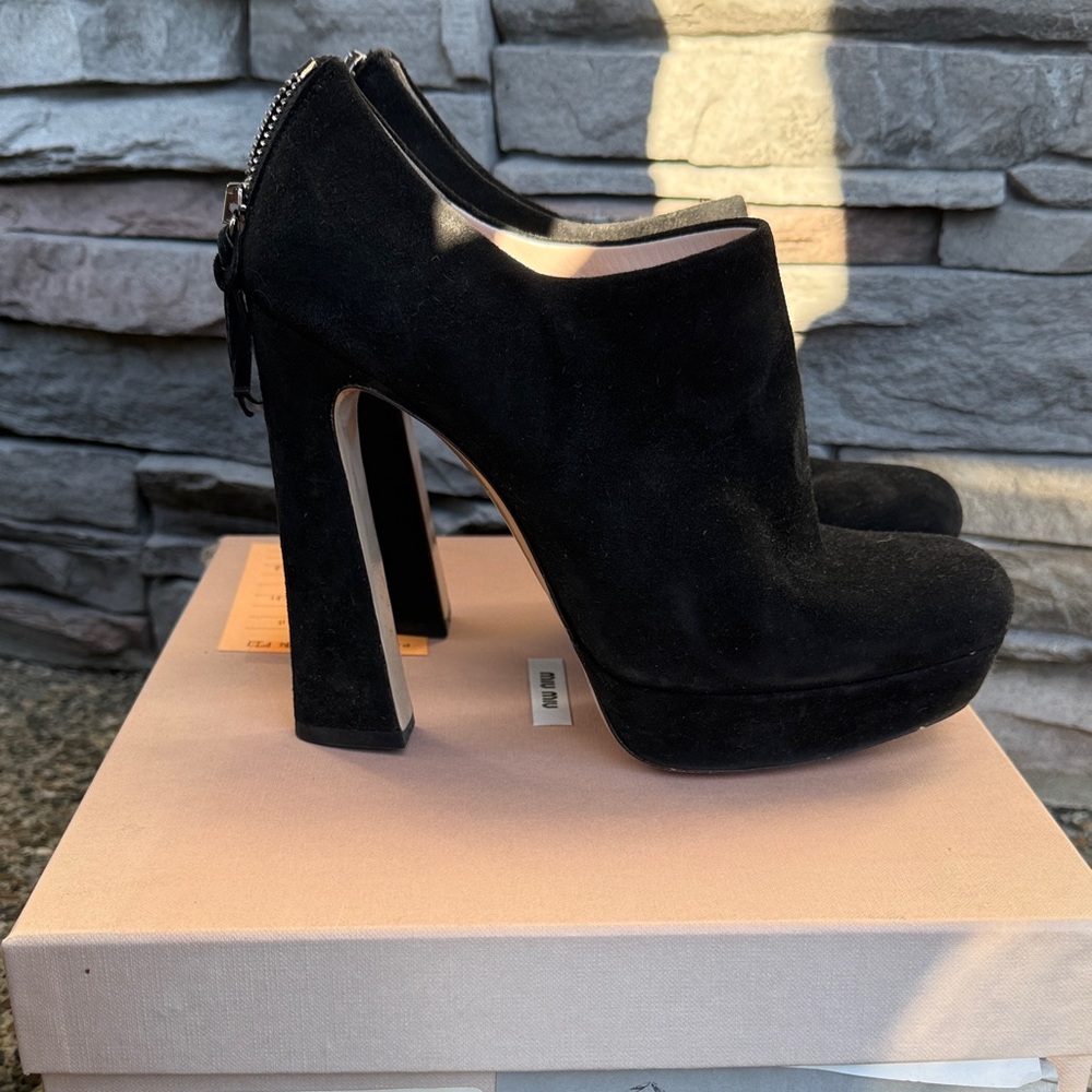 Miu Miu Black Suede Ankle Booties